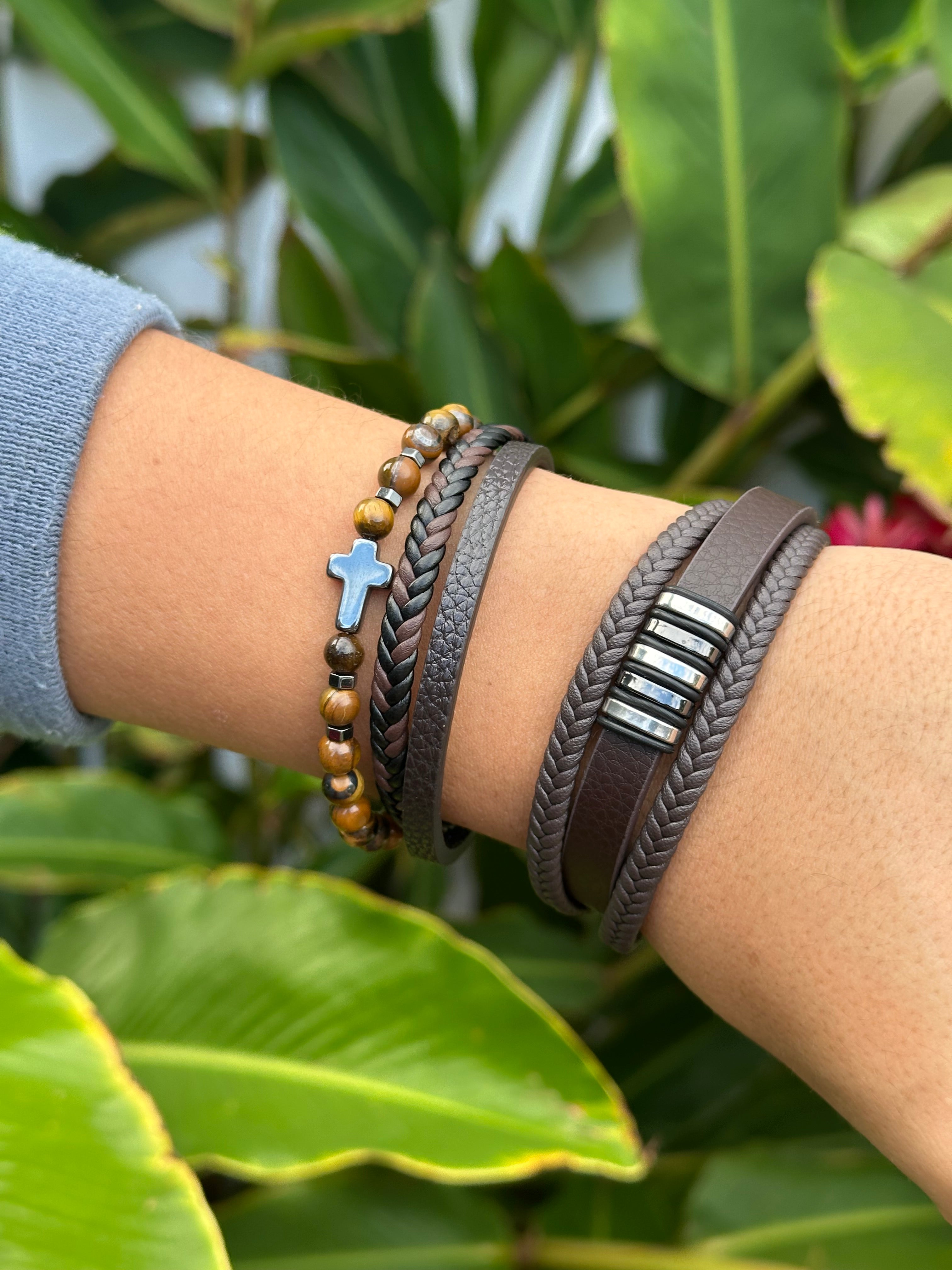 Pulsera Café & Plata - Con cierre personalizado con nombre, frase, fecha, foto o imagen 🌟