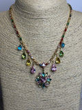 Collar Tennis con Flor y Charms de circonias multicolor