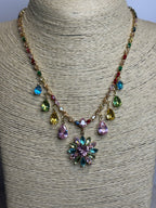 Collar Tennis con Flor y Charms de circonias multicolor
