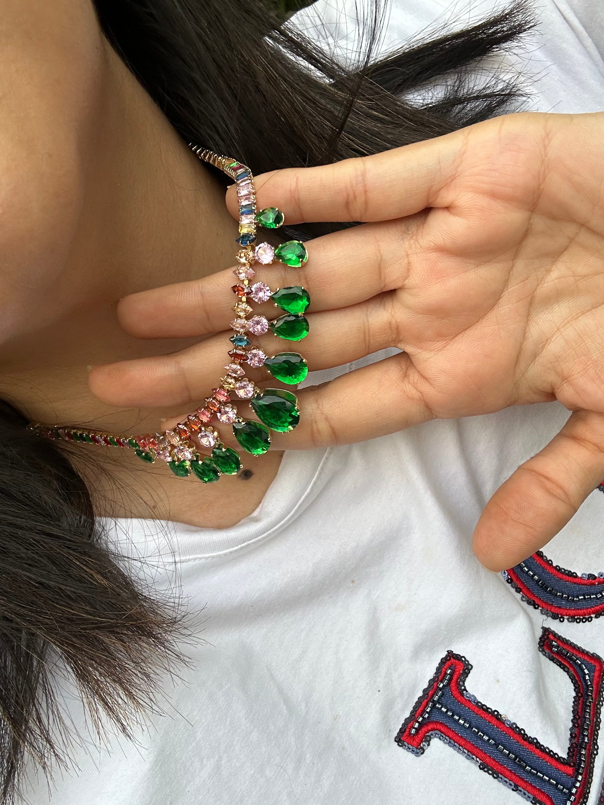 Collar Tennis con Gotas Esmeraldas