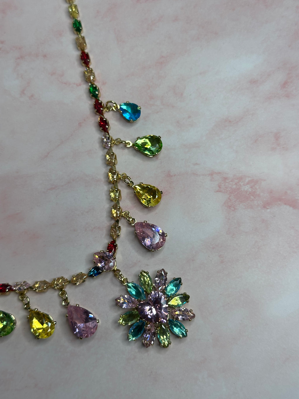 Collar Tennis con Flor y Charms de circonias multicolor