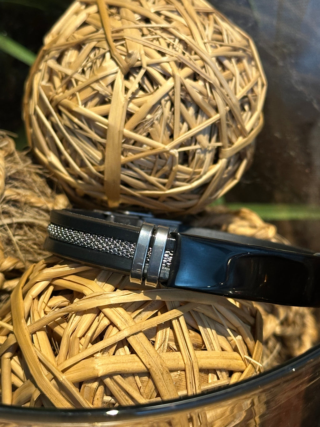 Pulsera cuero y malla metálica - Placa y cierre personalizado con nombre, frase, fecha o imagen 🌟
