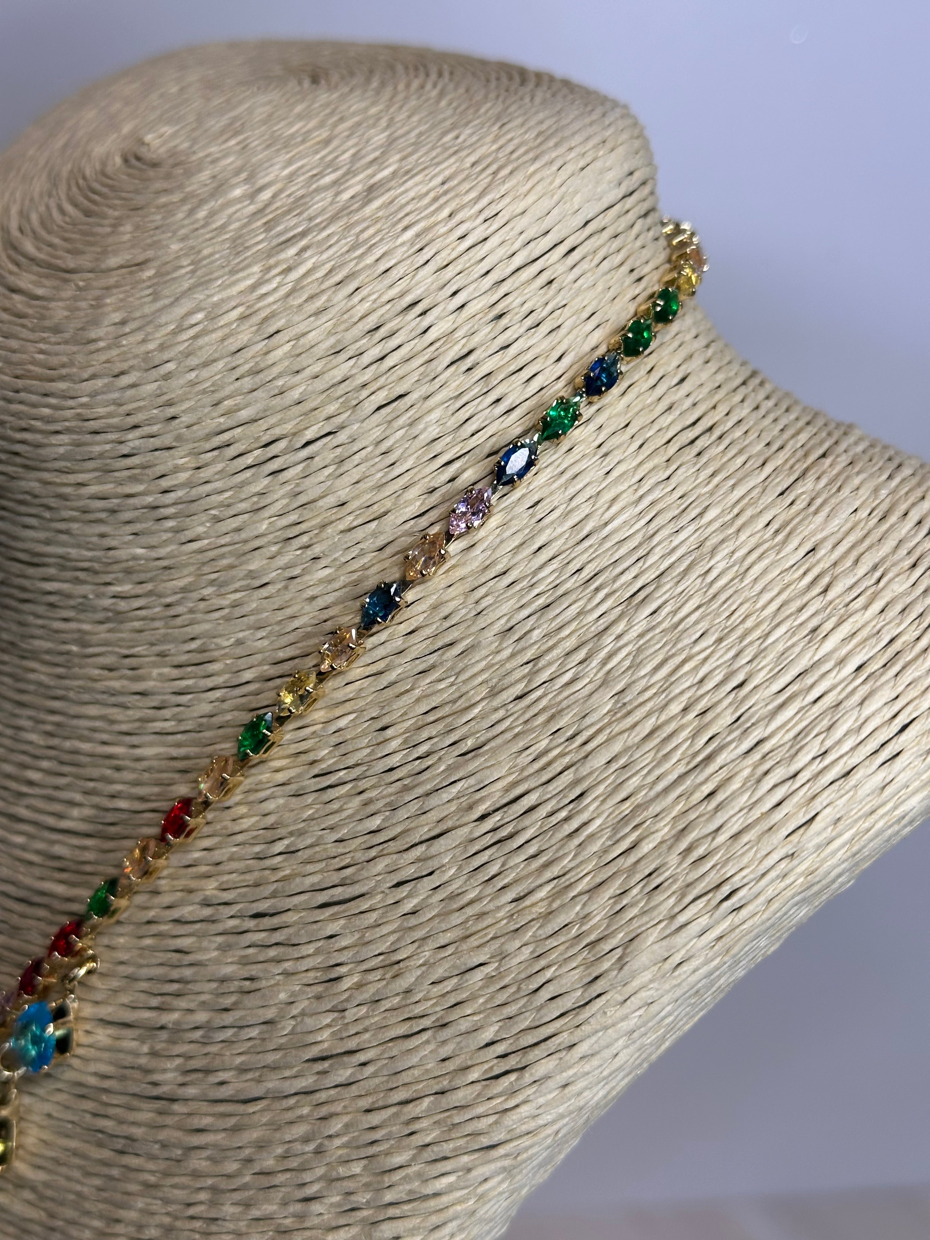 Collar Tennis con Flor y Charms de circonias multicolor