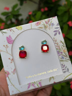 Aretes Esenciales con Cristal Rojo y Aguamarina
