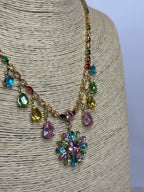 Collar Tennis con Flor y Charms de circonias multicolor