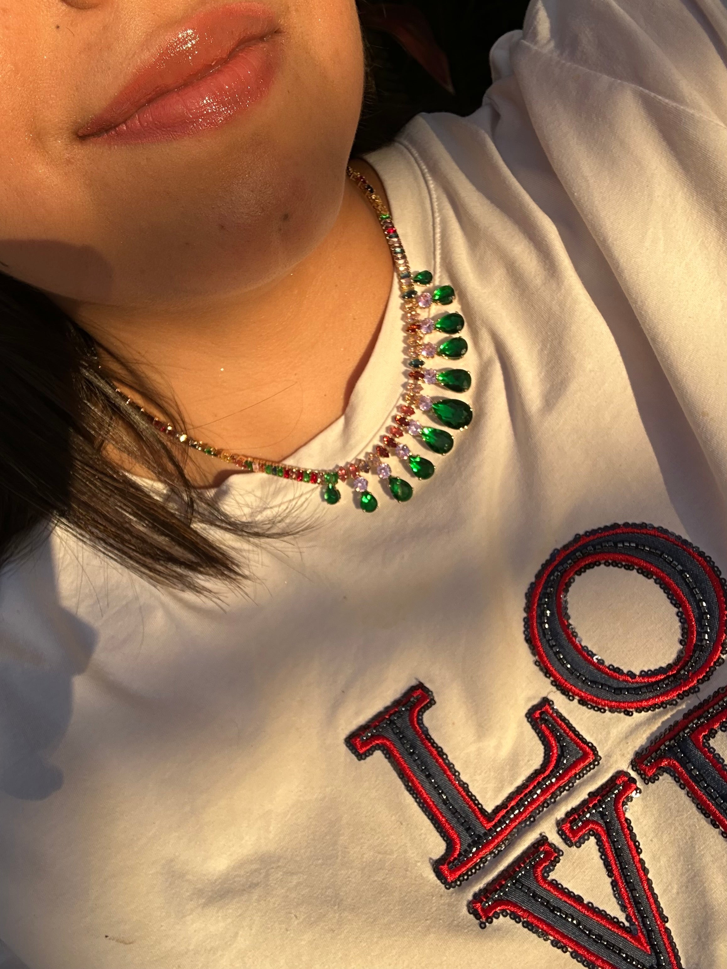 Collar Tennis con Gotas Esmeraldas