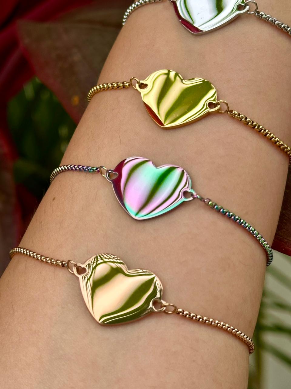 Pulsera con Dije de Corazón - Letras y/o Fotograbado