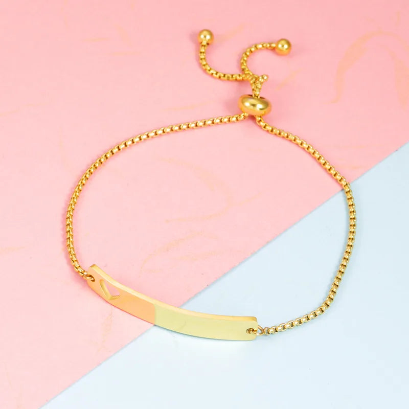 Pulsera con Placa y Corazón - Letras y/o Fotograbado
